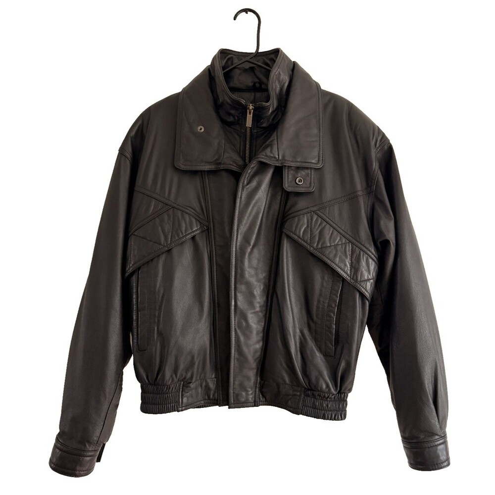 Vintage Wilsons Black Leather Aviator Bomber Jacket Coat Men Size M Thinsulate